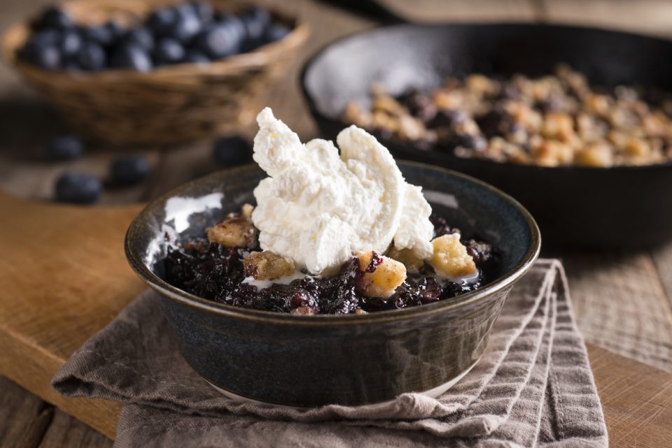 Blueberry crisp for Mother's Day dessert.