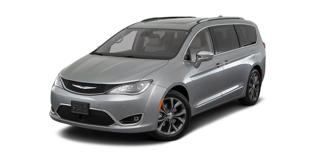 Grey Pacifica minivan on plain whte background