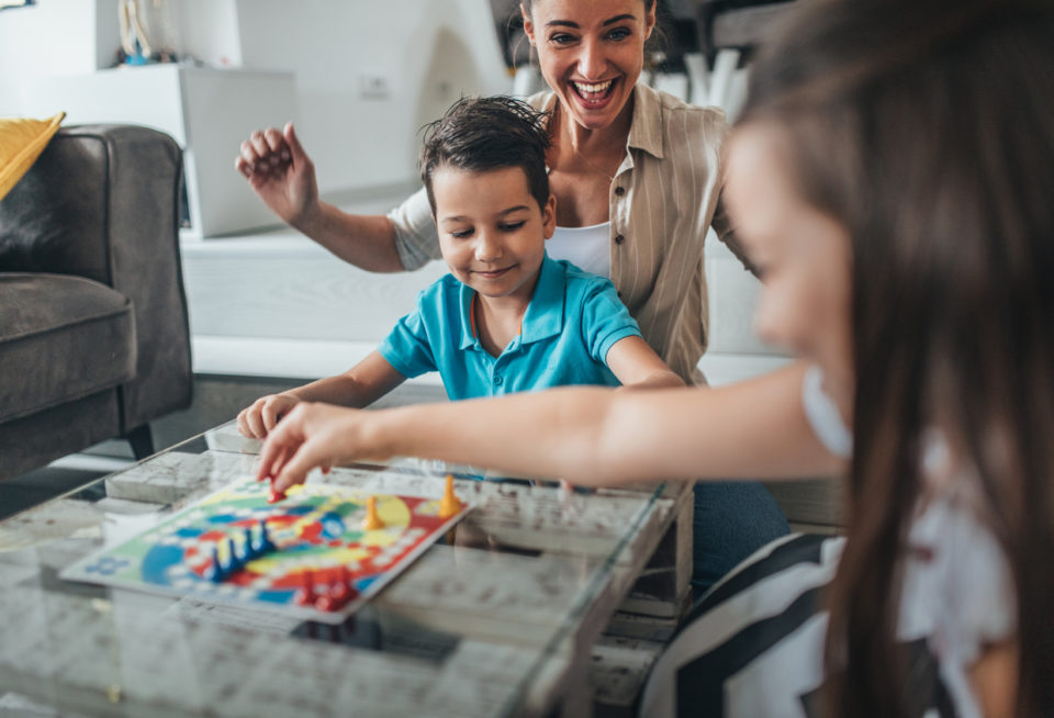 family playing board games