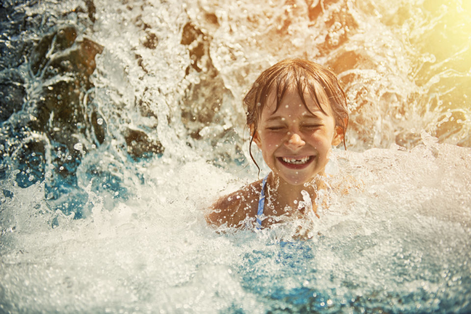 Little girl in waterpark pool