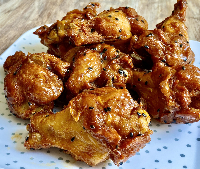 Plate of Hot Honey Spicy Buffalo Wings.